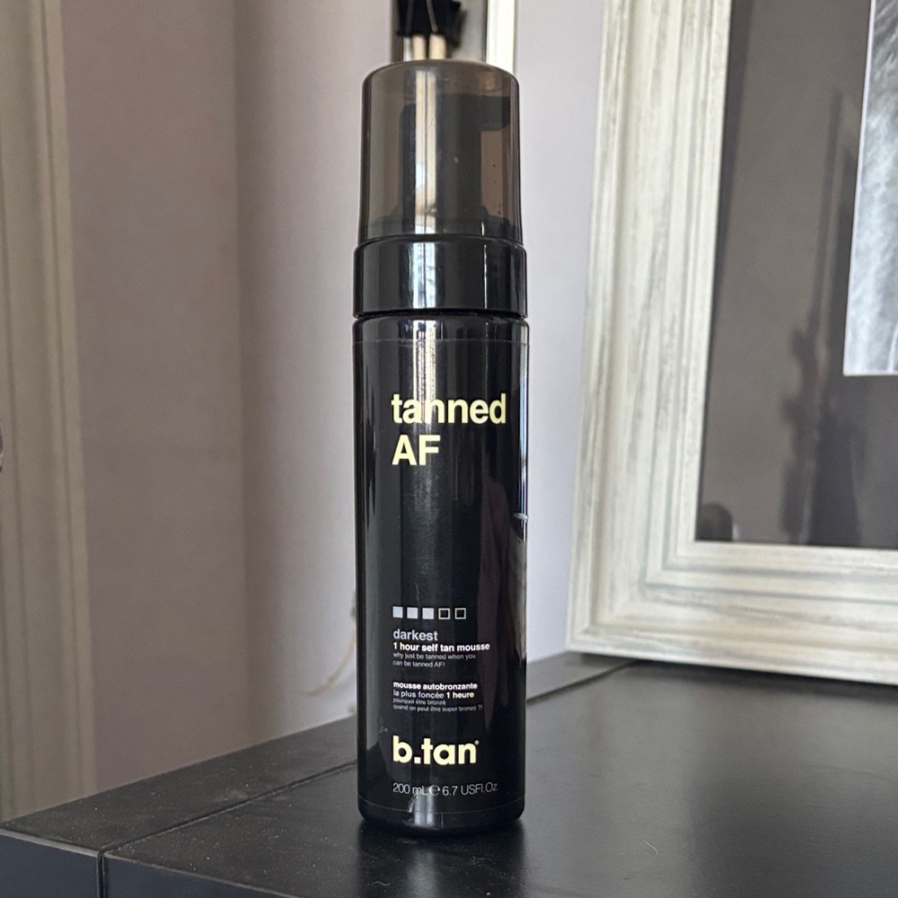 b.tan Tanned AF Darkest Self-Tan Mousse. Only used once so it’s pretty full.